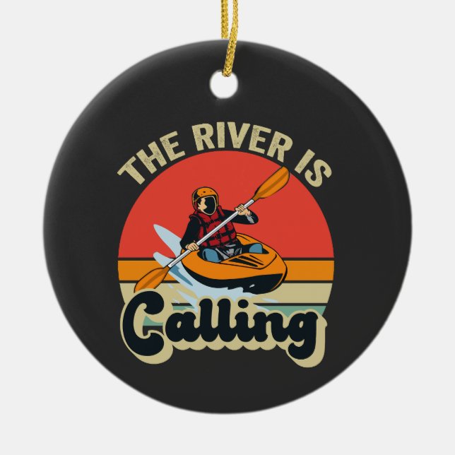 Floden kallar på Lilla Kayak utomhus Retro Julgransprydnad Keramik (Framsidan)