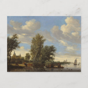 Floden Landskap med färja, 1649 (olja på arbetsyta Vykort