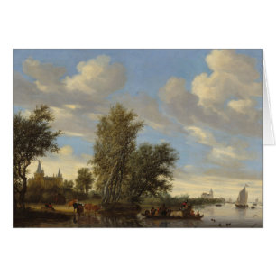Floden landskap med färjan, 1649 (olja på kanfas hälsningskort