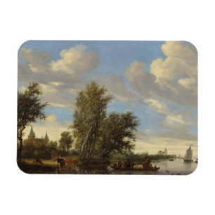 Floden landskap med färjan, 1649 (olja på kanfas magnet