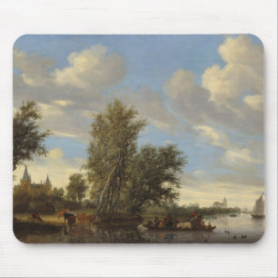 Floden landskap med färjan, 1649 (olja på kanfas musmatta