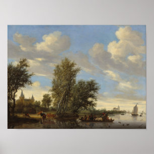 Floden landskap med färjan, 1649 (olja på kanfas) poster