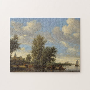 Floden landskap med färjan, 1649 (olja på kanfas pussel