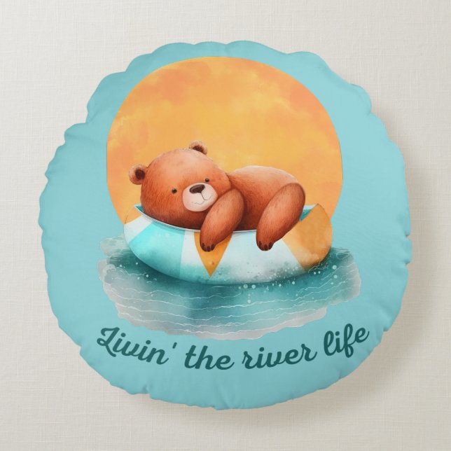 Floden Life Bear | Cute Digital Art Rund Kudde (Framsidan)