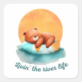 Floden Life Bear | Cute Fyrkantigt Klistermärke
