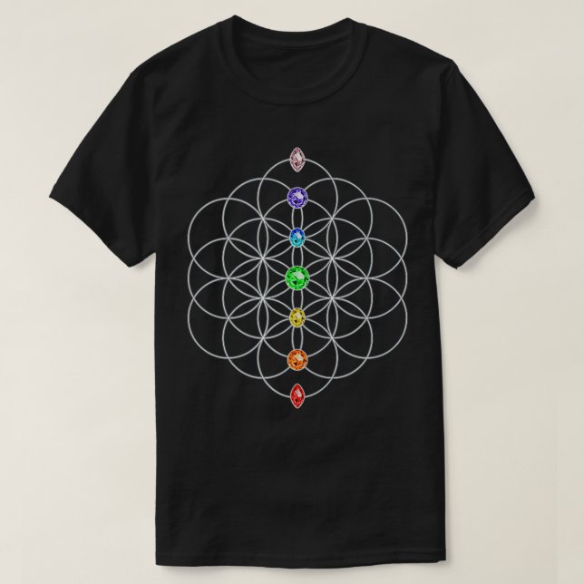 Floden Life Chakra Stones Helig Geometrie Yoga T Shirt (Design framsida)