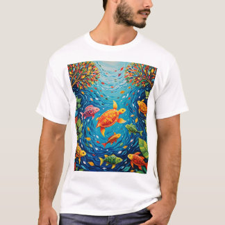 Floden Life - Gond Art med fisk, fåglar och Tur T Shirt