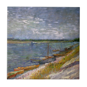 Floden med Rthing Boats av Vincent van Gogh Kakelplatta