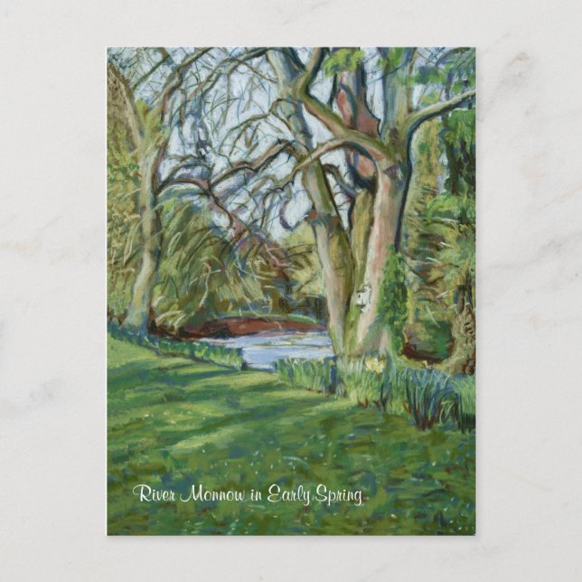 Floden Monnow vid Alal-yr-Ynys i Tidigt Vår Vykort (Framsida)