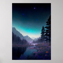 Floden Nightfall: Forest, Flowers och Stars Poster