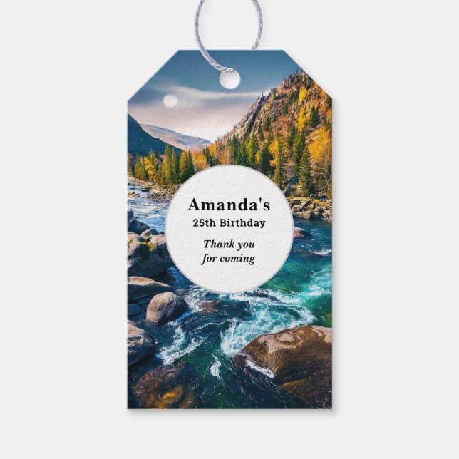 Floden och bergen Scenia Photo Birthday Presentetikett (Framsidan)