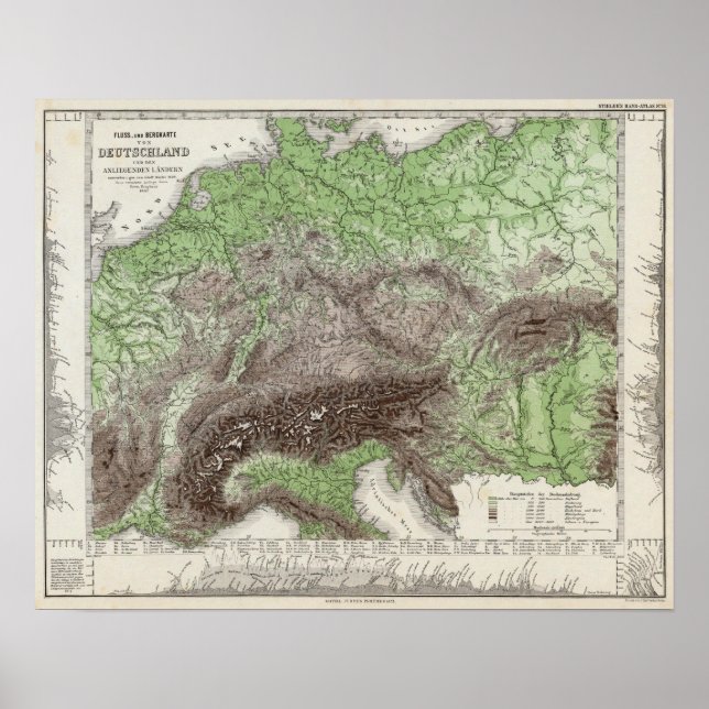 Floden och berget Karta i Tyskland Poster (Framsidan)