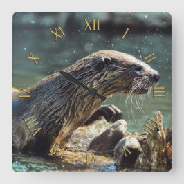 Floden Otter Animal-älskare Wildlife Photo Fyrkantig Klocka