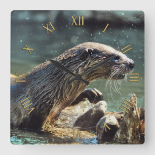 Floden Otter Animal-älskare Wildlife Photo Fyrkantig Klocka