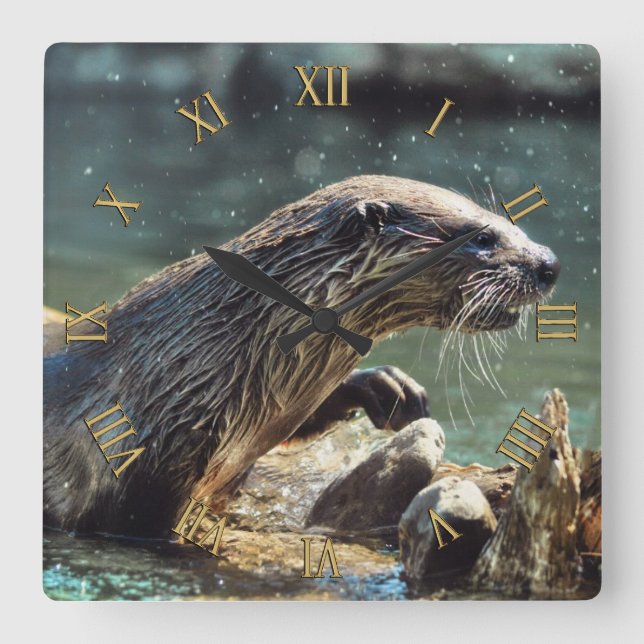 Floden Otter Animal-älskare Wildlife Photo Fyrkantig Klocka (Framsida)