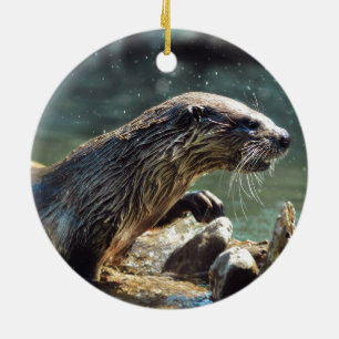 Floden Otter Animal-älskare Wildlife Photo Julgransprydnad Keramik