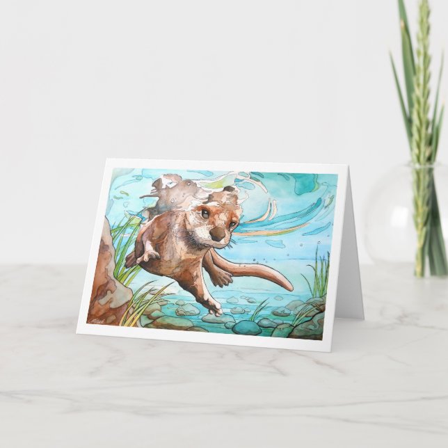 Floden Otter Art Card - tomt Kort (Framsida)