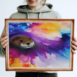Floden Otter Färgfärgad digital målning Poster