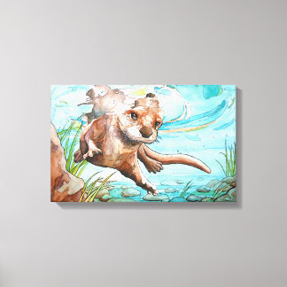 Floden Otter Watercolor Painting - Kanvastryck