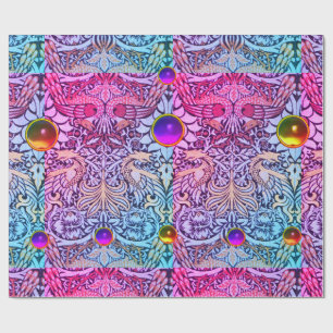 FLÖDEN,PEACOCKS,DRAGONER,GEMS FÖR ROSA LILA GULT PRESENTPAPPER