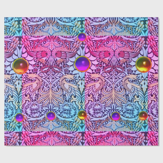 FLÖDEN,PEACOCKS,DRAGONER,GEMS FÖR ROSA LILA GULT PRESENTPAPPER (Platt)