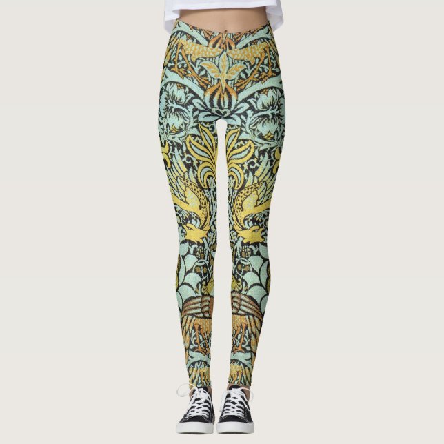 FLÖDEN,PEACOCKS,DRAGONS Gult BLack White Leggings (Framsida)