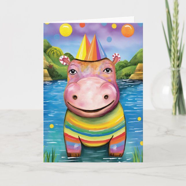 Floden Revels Hippo: Cute Barns födelsedag Card Kort (Framsida)