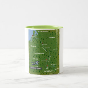 Floden Rhen resa retro karta. Tvåtons kaffemugg
