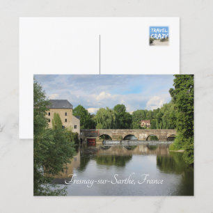 Floden Sarthe, Fresnay-sur-Sarthe, Frankrike Vykort