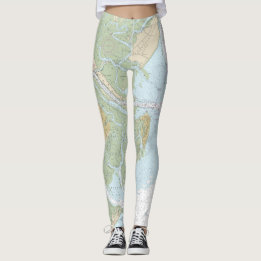 Floden Savannah och Wassaw Ljud - Nautiskt diagram Leggings