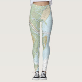 Floden Savannah och Wassaw Ljud - Nautiskt diagram Leggings