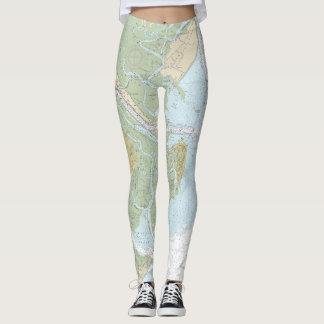 Floden Savannah och Wassaw Ljud - Nautiskt diagram Leggings