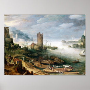 Floden Scene med ett rutint Torn Poster