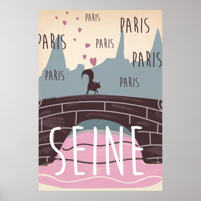 Floden Seine, Paris, Frankrike vintage reseskylt Poster (Framsidan)