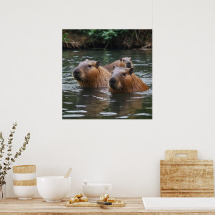 "Floden Serenity: Kapybaror som simmar i flödet" Poster
