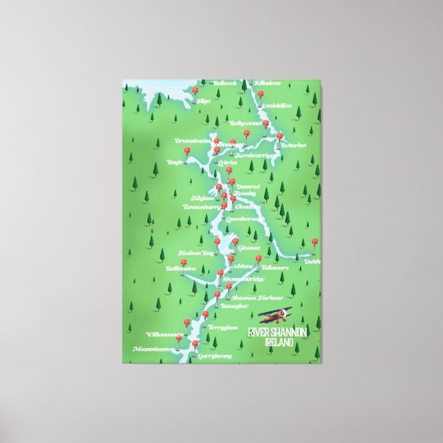 Floden Shannon Ireland Karta Canvastryck (Framsida)