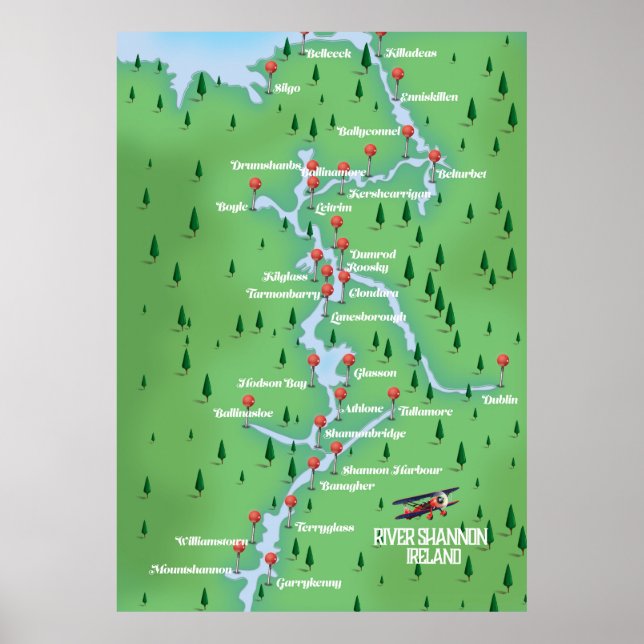 Floden Shannon Ireland Karta Poster (Framsidan)