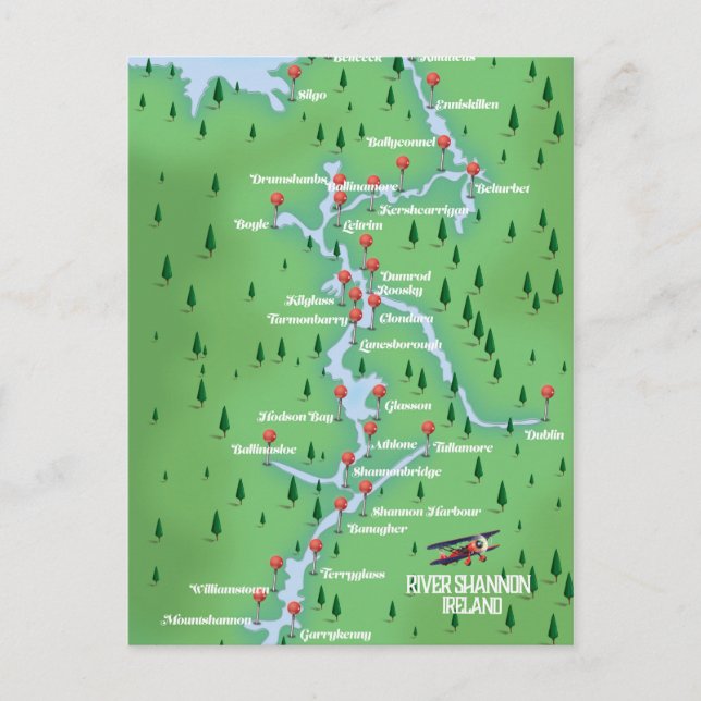 Floden Shannon Ireland Karta Vykort (Framsida)