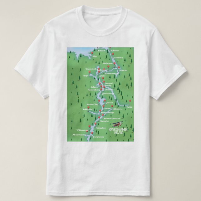Floden Shannon Irland Karta T Shirt (Design framsida)