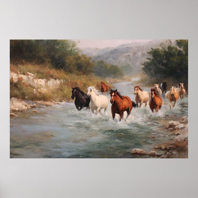 Floden Springa Galloping Horses Art Poster (Framsidan)