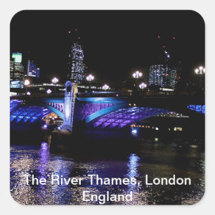 Floden Thames i Night, London England Fyrkantigt Klistermärke