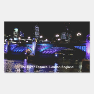 Floden Thames i Night, London England Rektangulärt Klistermärke
