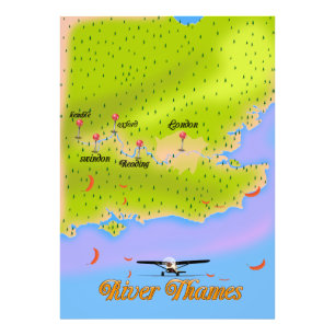 Floden Thames London England karta Fototryck