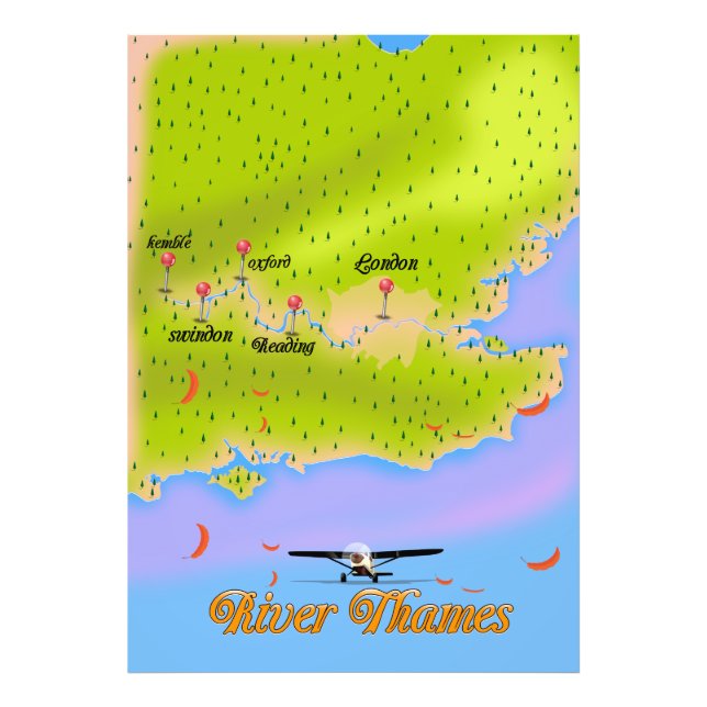 Floden Thames London England karta Fototryck (Framsidan)