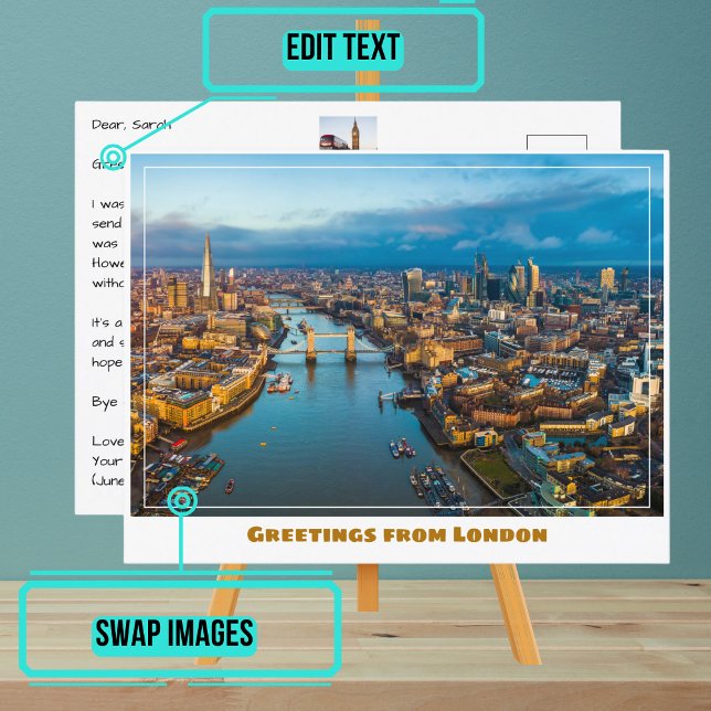 Floden Thames och Skyline View of London England Vykort (Share your experiences with these stylish template postcards.)