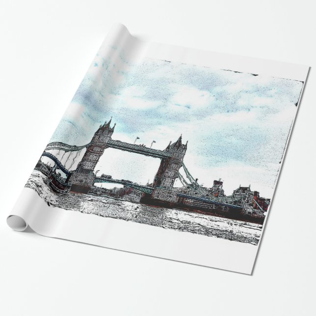 Floden Thames & Torn Bridge, London England Presentpapper (Utrullad)