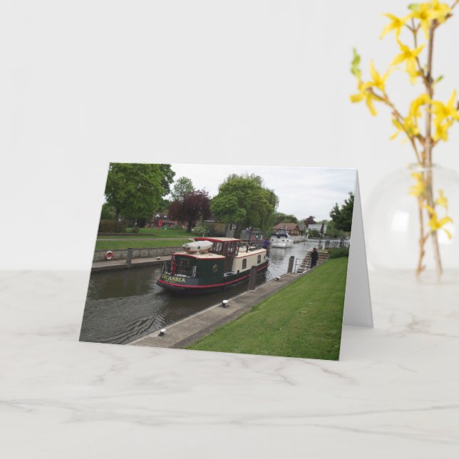 Floden Thames vid Chertsey Lock Greeting Card Kort (Gul blomma)