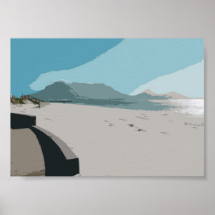 Floden Town Bord berg Ocean Sketch Poster