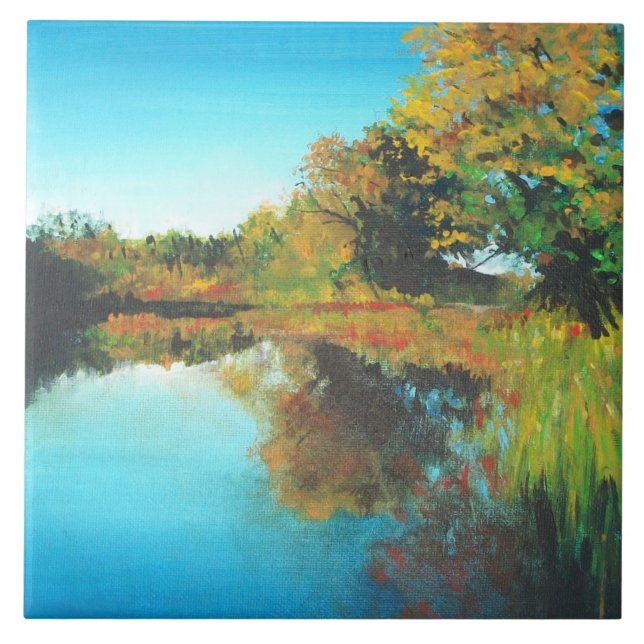 Floden Träd Fall Ligcape Fine Art Ceramic Tile Kakelplatta (Framsidan)