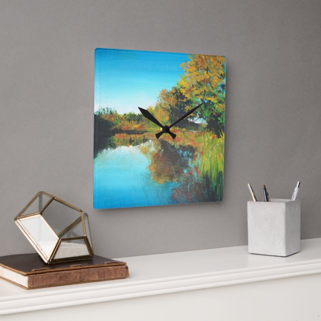Floden Träd Fall Ligcape Fine Art Fyrkantig Klocka (Kontor)